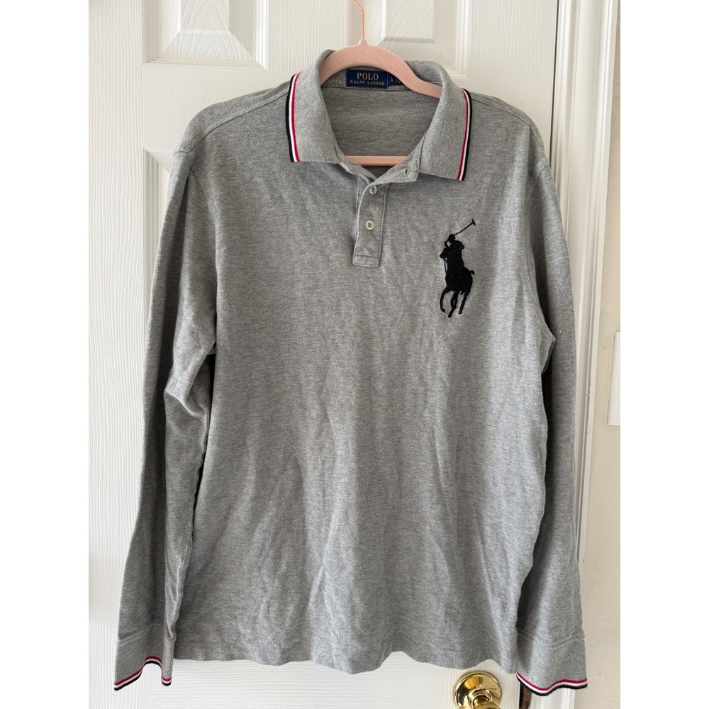 Polo Ralph Lauren‎ Big Pony Long Sleeve Polo Shirt Gray Men's L Classic Preppy